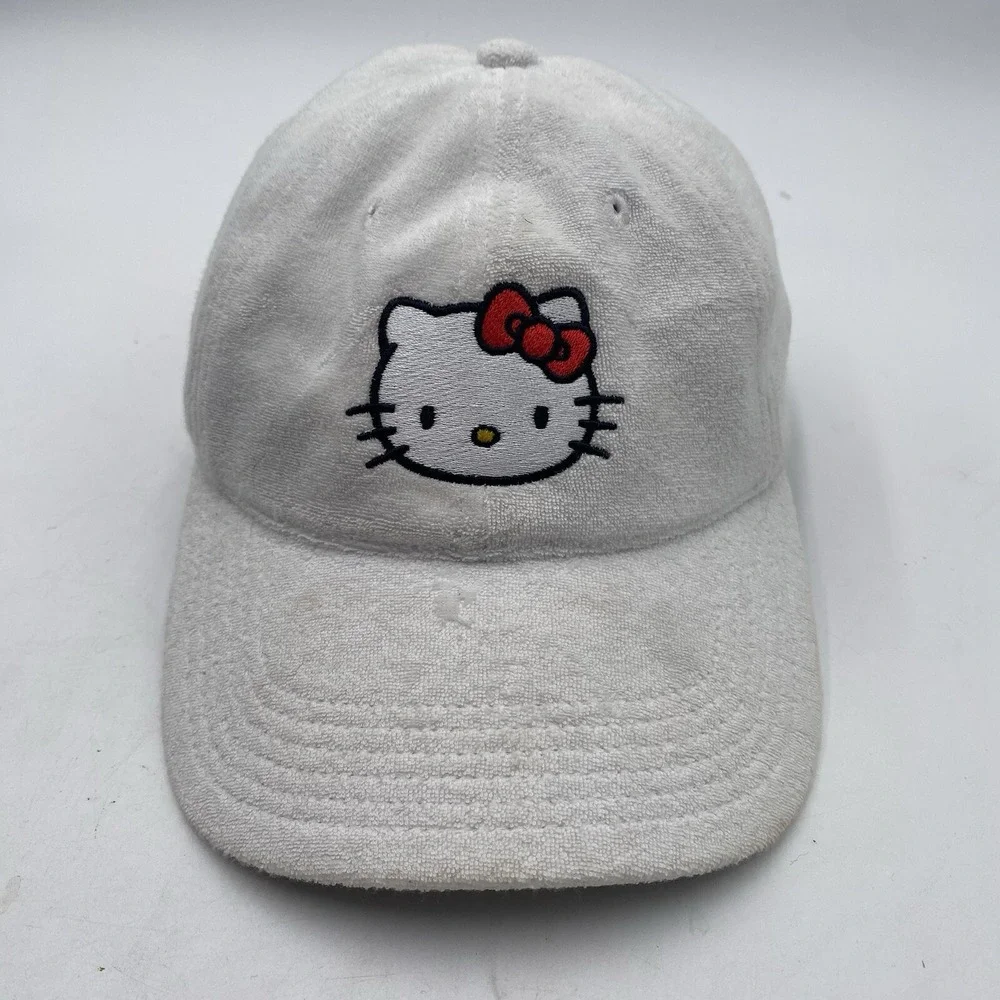 Sanrio Hello Kitty Hat Adult Strapback White Cotton Terry Cloth Cleaned See Pics